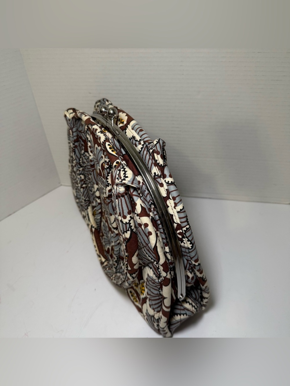 Vera Bradley Slate Blooms Handbag Retired Alice Kisslock Brown Blue Floral - Picture 2 of 10
